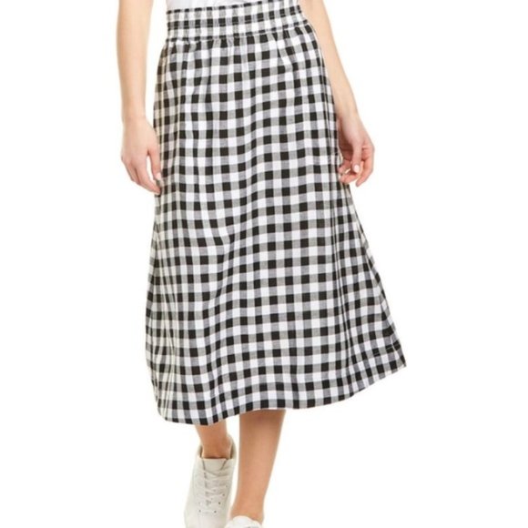 Madewell Dresses & Skirts - MADEWELL Black/White Gingham Smocked Waist Midi Skirt Size Small